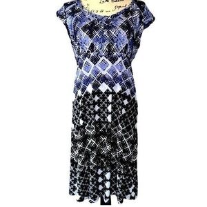 Axcess Womens Blue Black Geometric Diamond Cap Sleeve Midi Dress Large